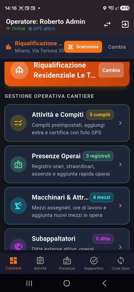 Rapportino di cantiere su smartphone con geolocalizzazione e foto certificate